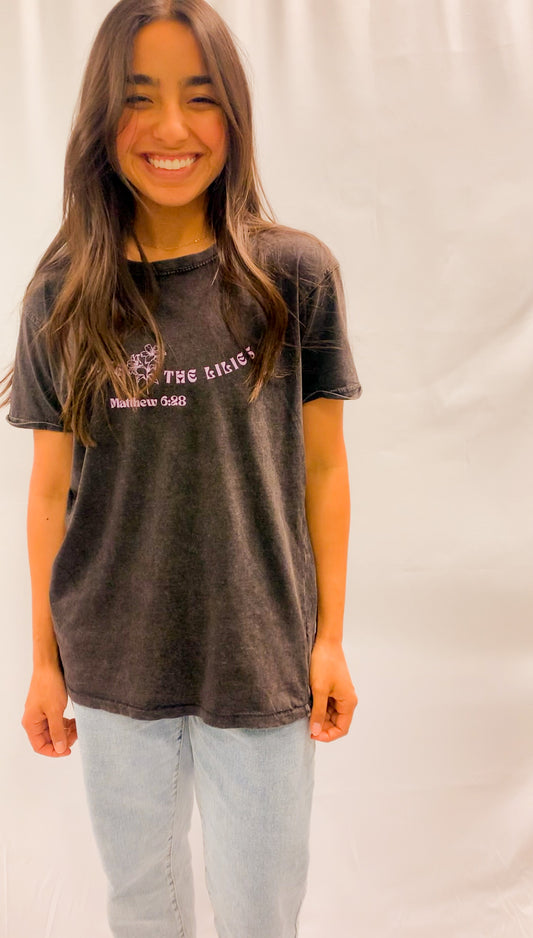 Consider the Lilies Tee in Charcoal Gray