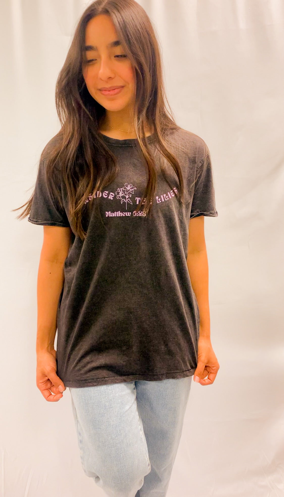 Consider the Lilies Tee in Charcoal Gray