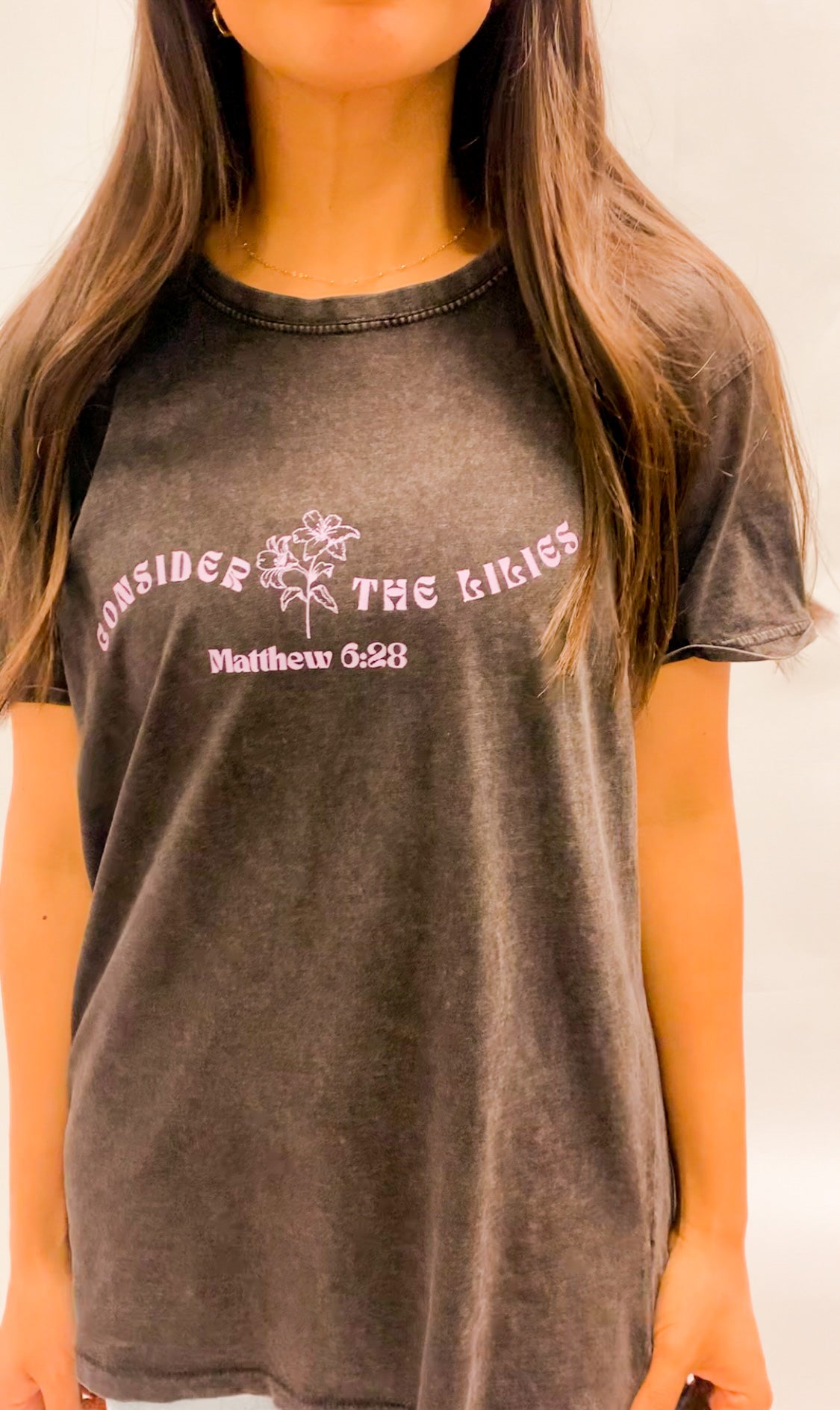 Consider the Lilies Tee in Charcoal Gray